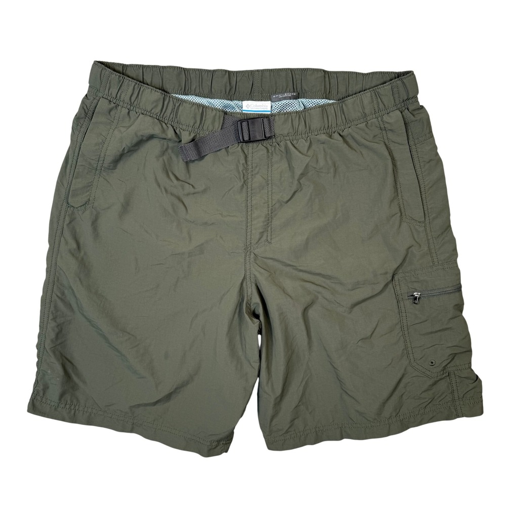 Columbia Shorts Mens Large Green Omni-Shade Mesh Lined Belted Hiking Fishing